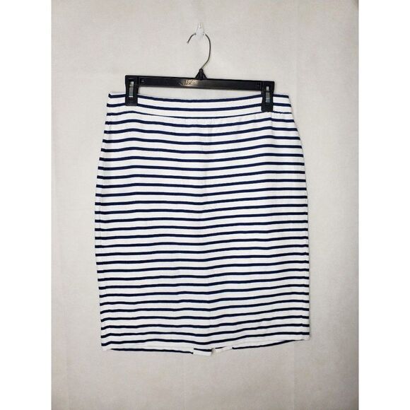J. Crew Outlet The Pencil Skirt Nautical Striped Linen Blend Lined Navy White - Picture 3 of 11